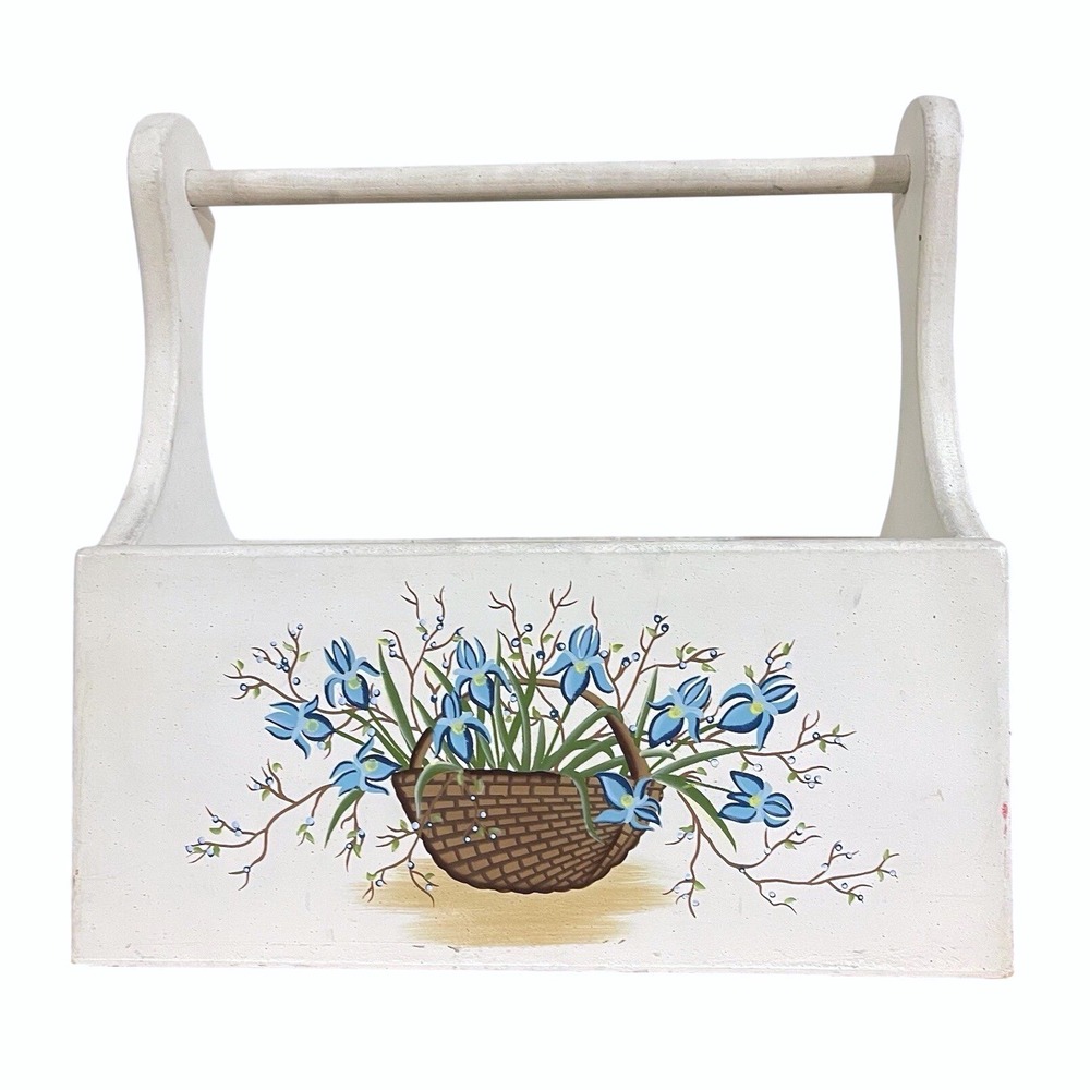 Vtg Wooden Crate Tote Box Farmhouse Tool Caddy Planter Storage Flower Granny